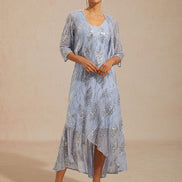 Mesh sequin detail close-up on high-low maxi dress