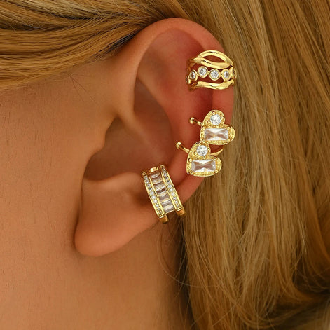 3 PCS Gold Crystal Cuff Earring Set