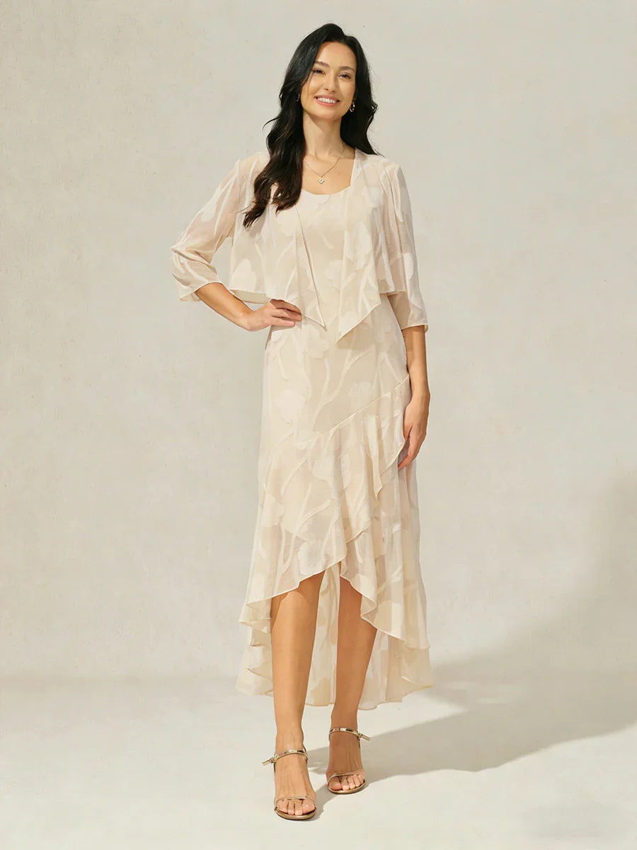 Floral Chiffon Evening Gown – Asymmetrical Hem