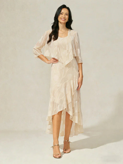 Floral Chiffon Evening Gown – Asymmetrical Hem