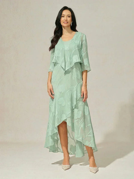 Floral Chiffon Evening Gown – Asymmetrical Hem