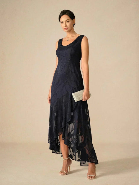 Floral Chiffon Evening Gown – Asymmetrical Hem