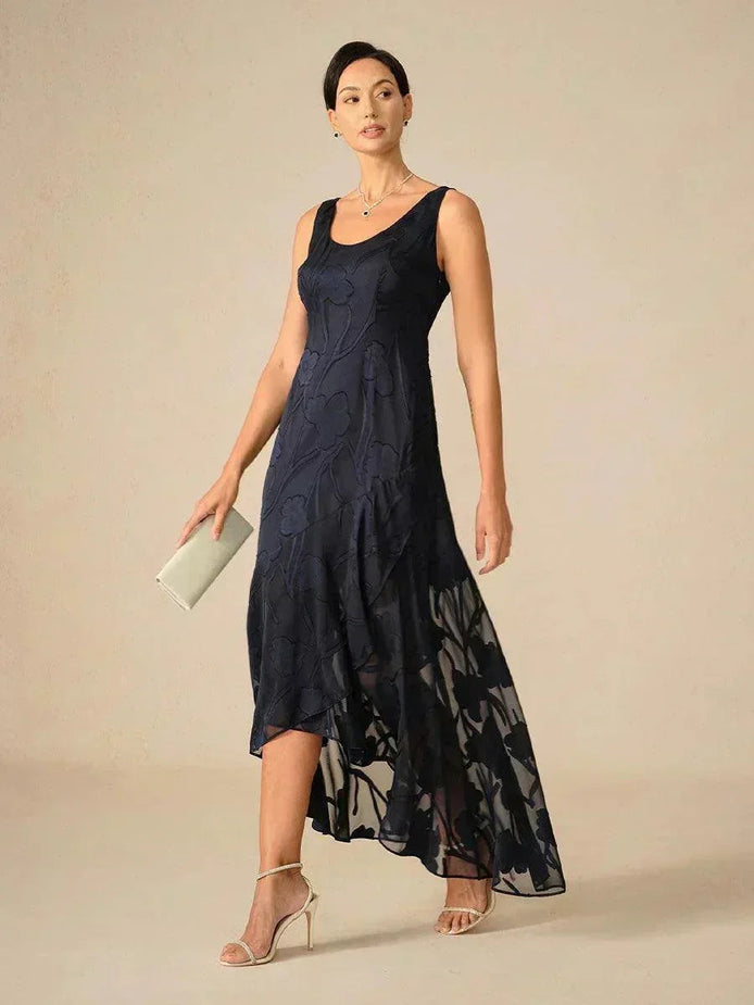 Floral Chiffon Evening Gown – Asymmetrical Hem
