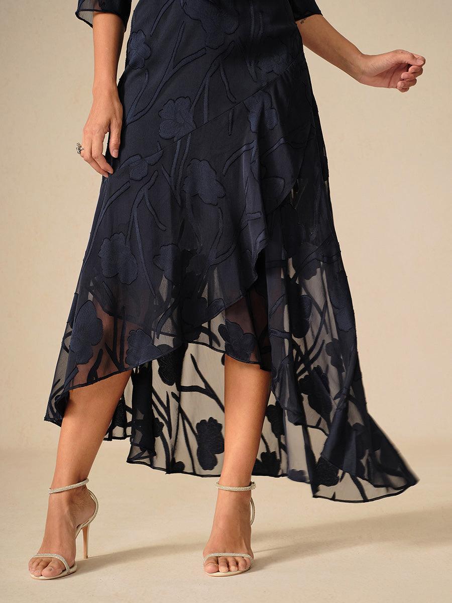 Floral Chiffon Evening Gown – Asymmetrical Hem