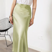 Silk Midi Skirt with Elastic Waistband
