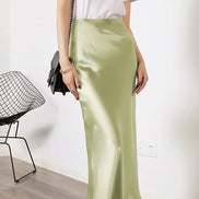 Silk Midi Skirt with Elastic Waistband
