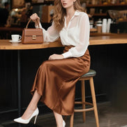 Silk Midi Skirt with Elastic Waistband
