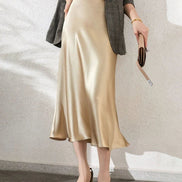 Silk Midi Skirt with Elastic Waistband