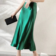 Silk Midi Skirt with Elastic Waistband