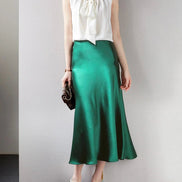 Silk Midi Skirt with Elastic Waistband