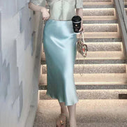 Silk Midi Skirt with Elastic Waistband