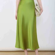 Silk Midi Skirt with Elastic Waistband