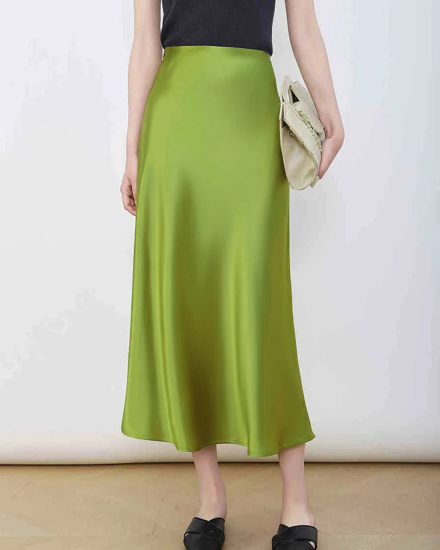 Silk Midi Skirt with Elastic Waistband