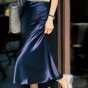Silk Midi Skirt with Elastic Waistband