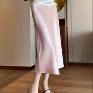Silk Midi Skirt with Elastic Waistband