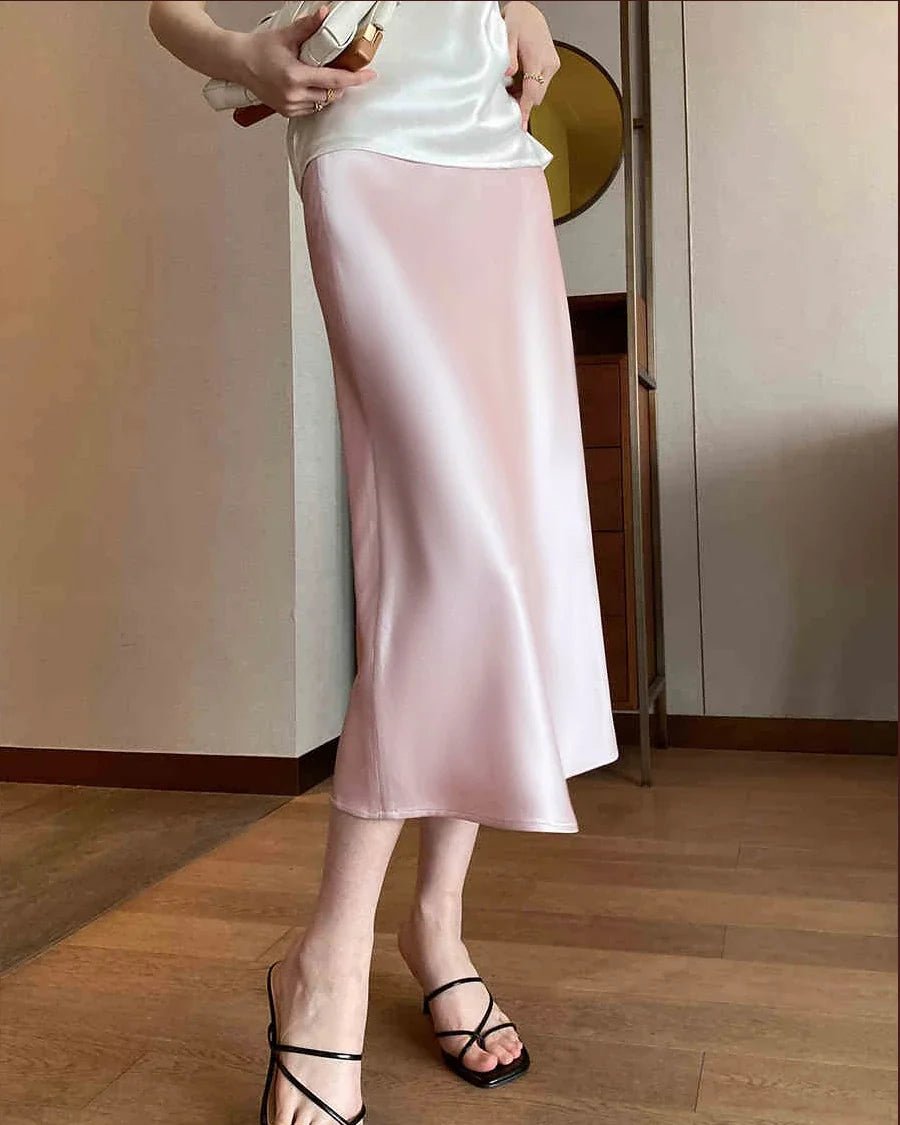 Silk Midi Skirt with Elastic Waistband