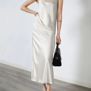 Silk Midi Skirt with Elastic Waistband