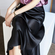 Silk Midi Skirt with Elastic Waistband
