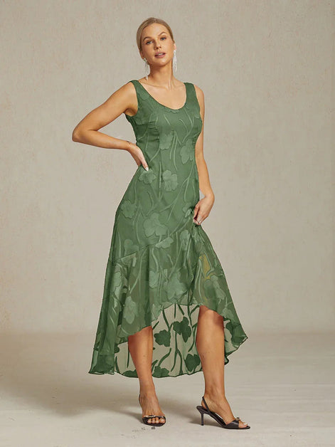 Floral Chiffon Evening Gown – Asymmetrical Hem