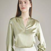 Rhinestone Buttons Silk Blouse