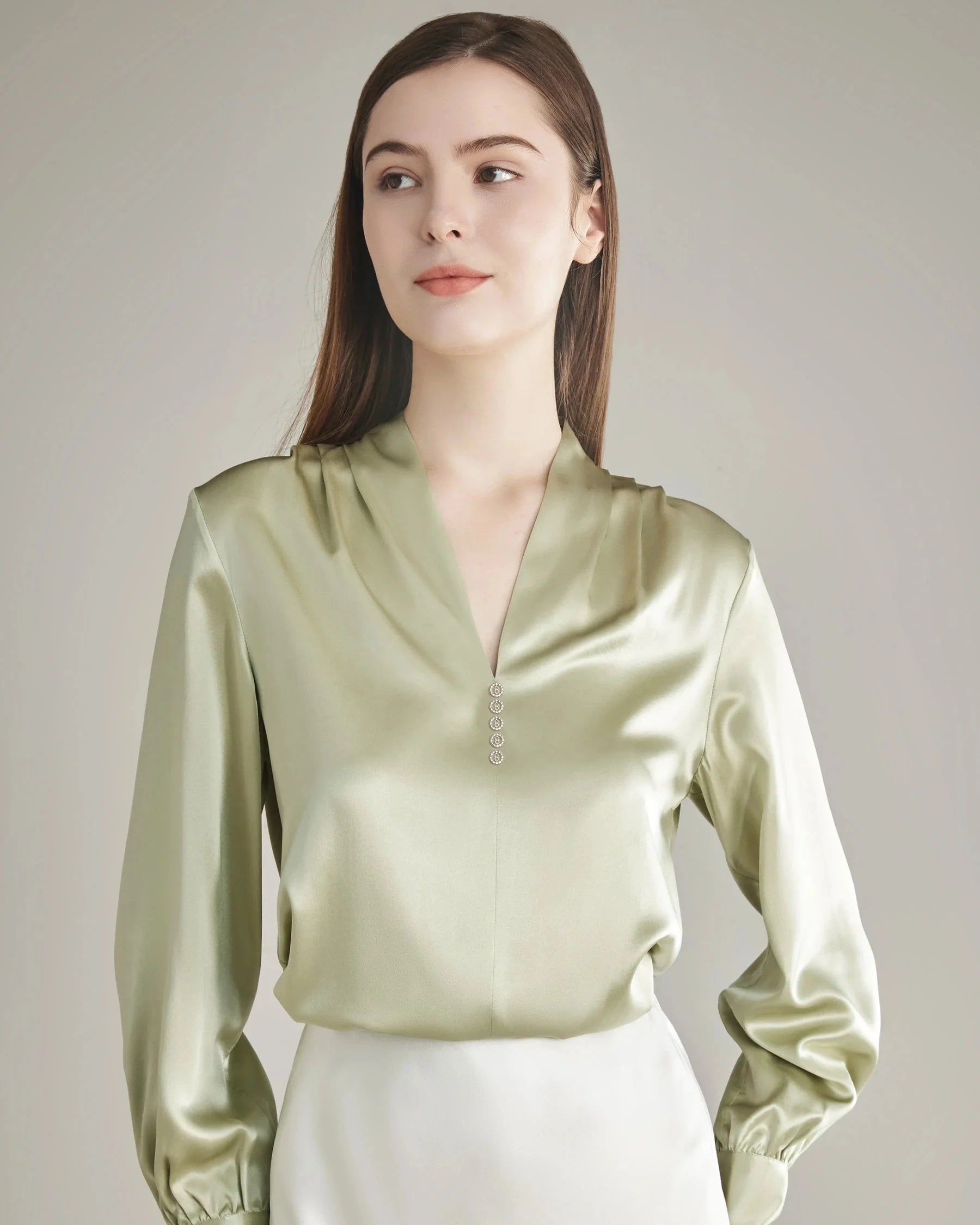 Rhinestone Buttons Silk Blouse