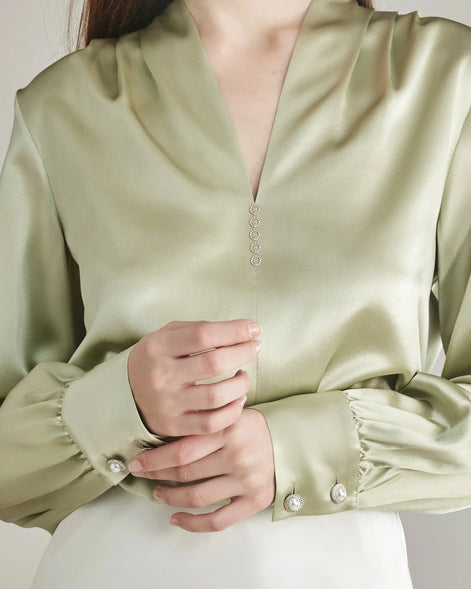 Rhinestone Buttons Silk Blouse