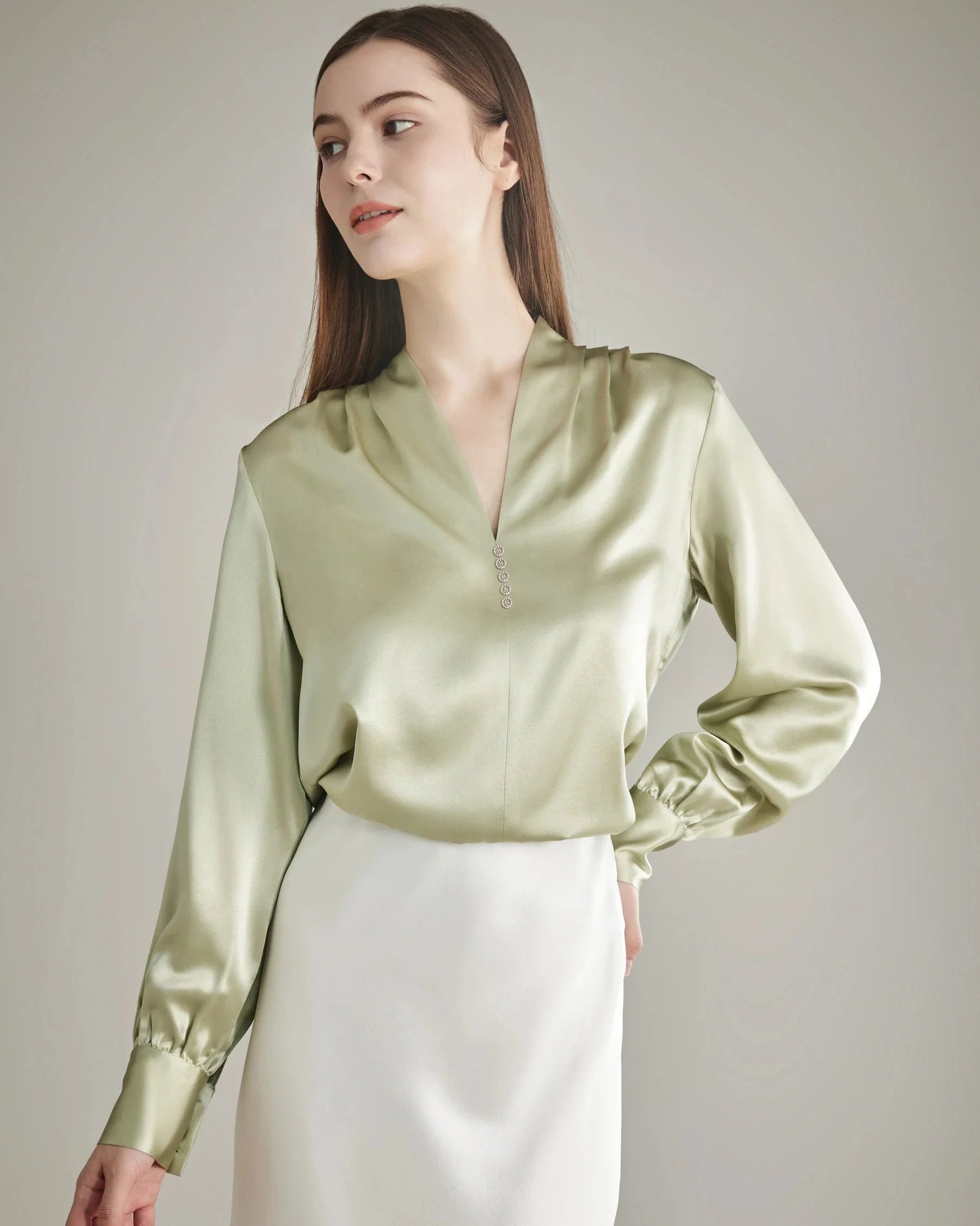 Rhinestone Buttons Silk Blouse