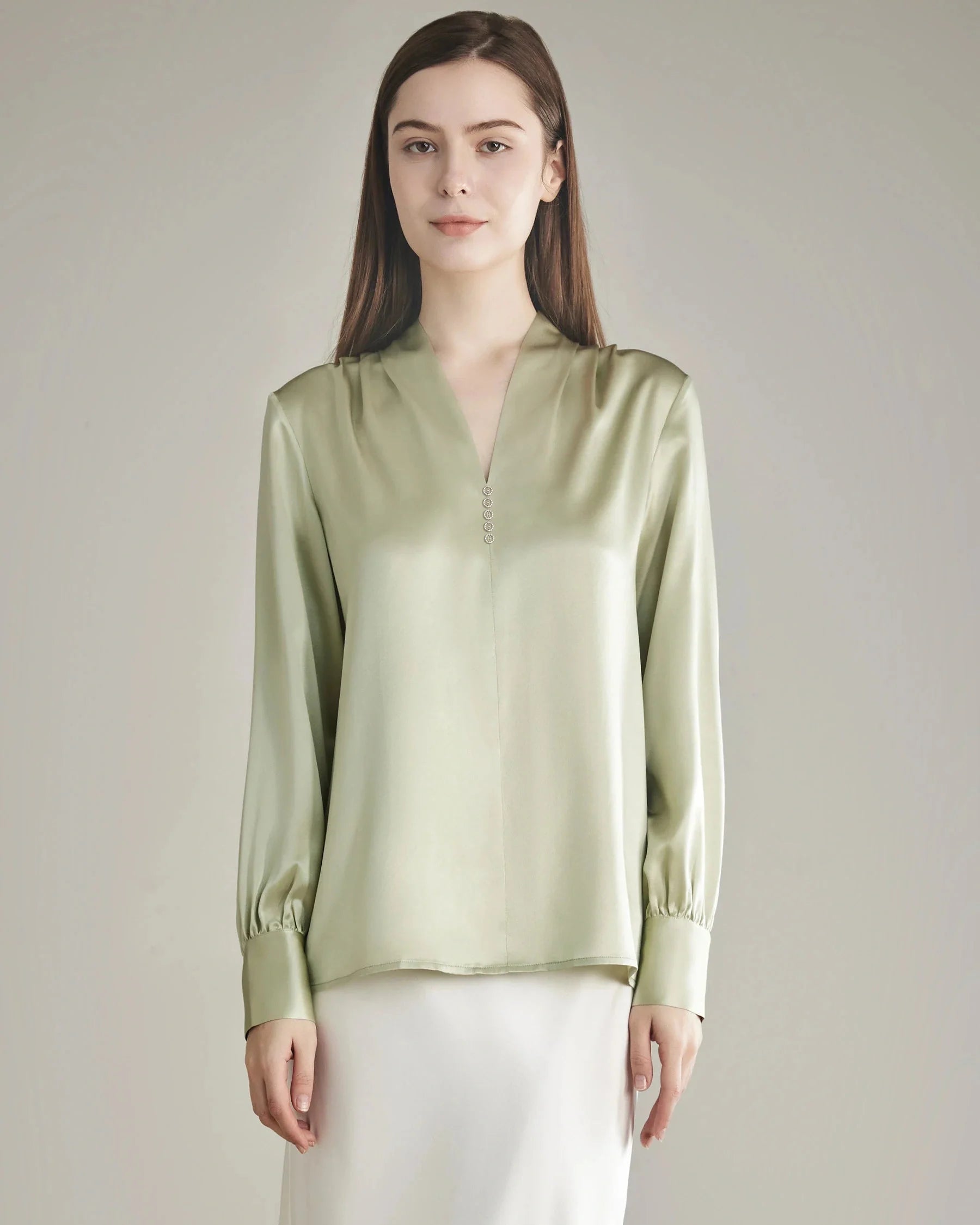 Rhinestone Buttons Silk Blouse