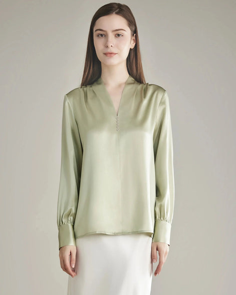 Rhinestone Buttons Silk Blouse