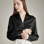 Rhinestone Buttons Silk Blouse