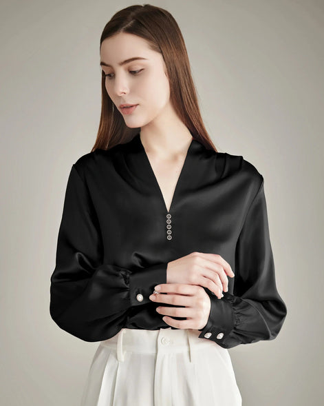 Rhinestone Buttons Silk Blouse