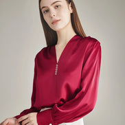 Rhinestone Buttons Silk Blouse