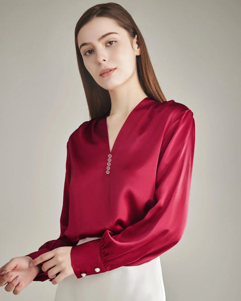 Rhinestone Buttons Silk Blouse