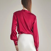 Rhinestone Buttons Silk Blouse