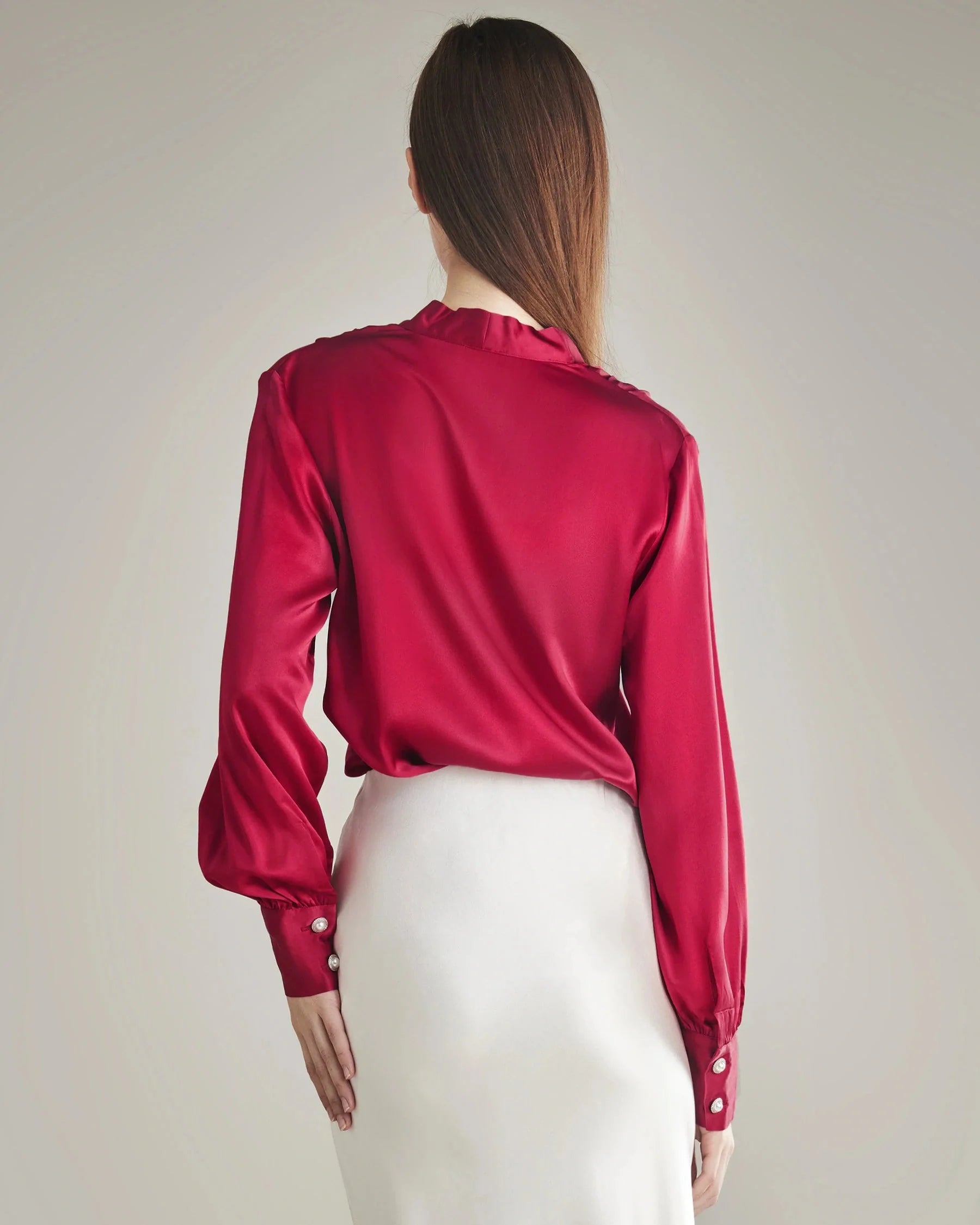 Rhinestone Buttons Silk Blouse