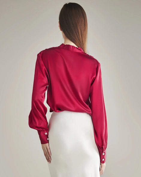 Rhinestone Buttons Silk Blouse