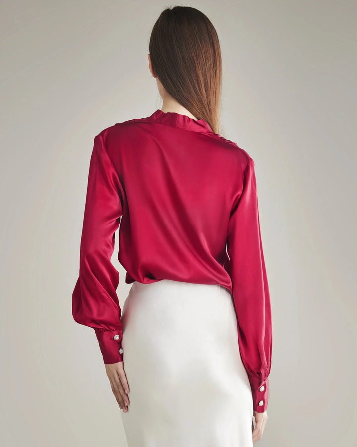Women's Rhinestone Buttons Silk Blouse