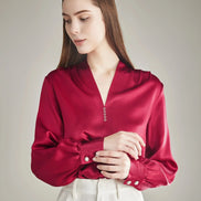 Rhinestone Buttons Silk Blouse