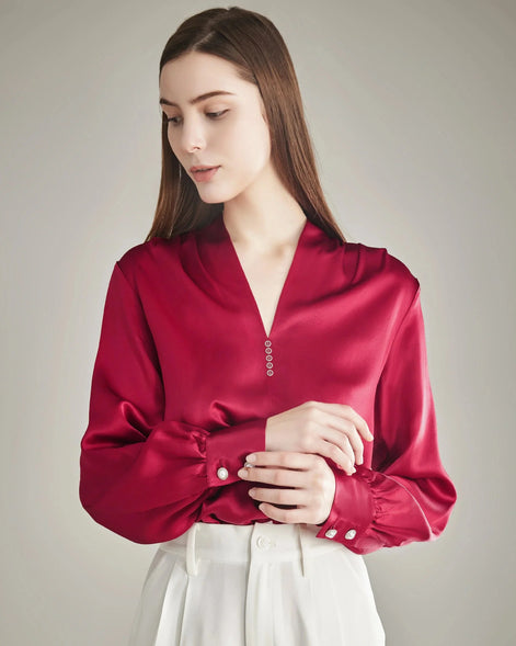 Rhinestone Buttons Silk Blouse