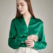 Rhinestone Buttons Silk Blouse