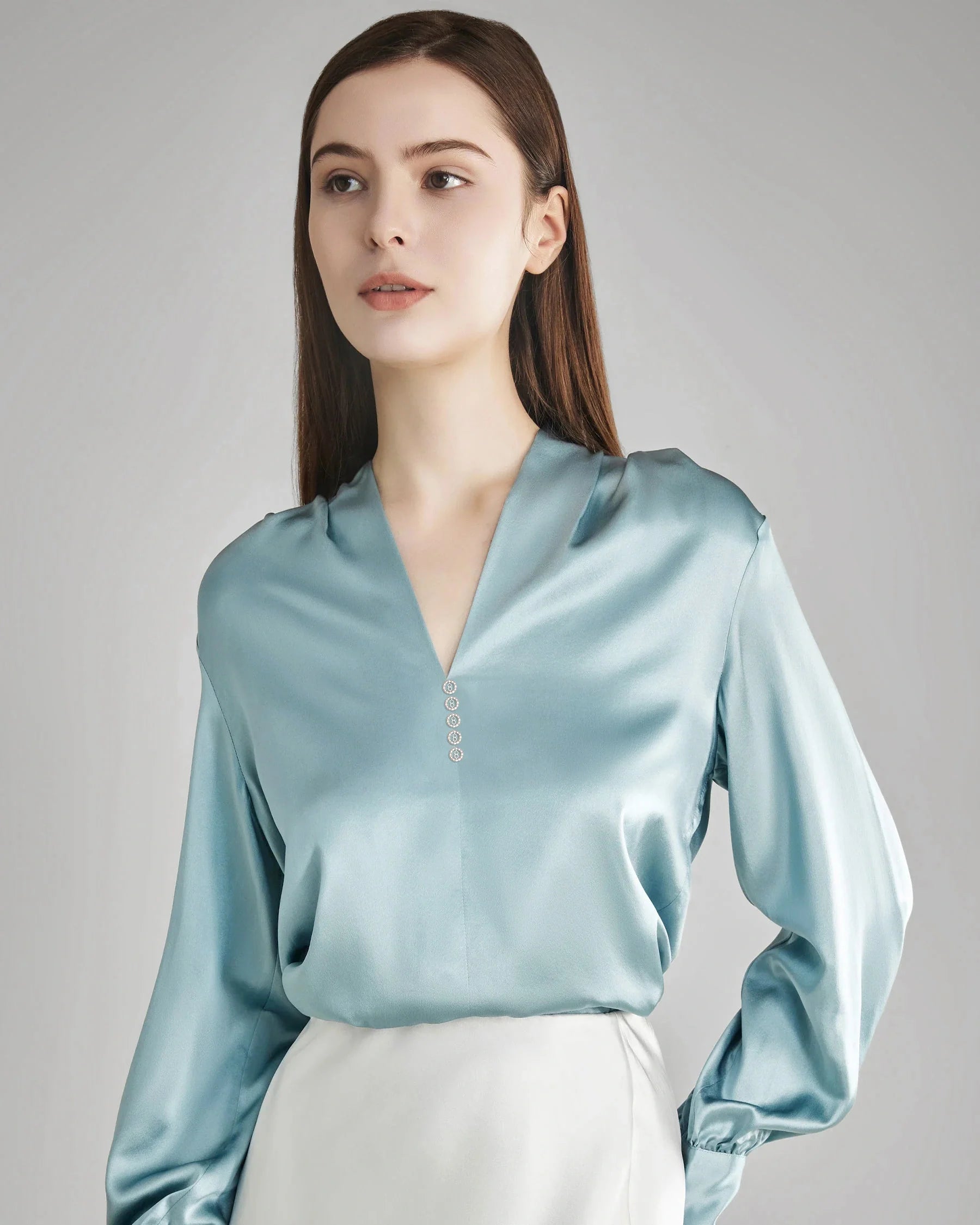 Rhinestone Buttons Silk Blouse