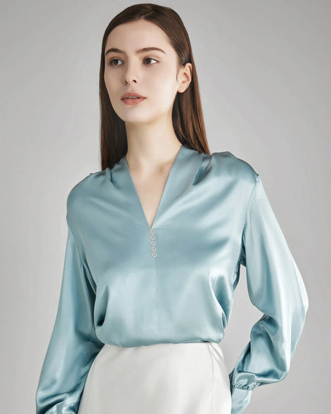 Rhinestone Buttons Silk Blouse