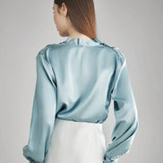 Rhinestone Buttons Silk Blouse