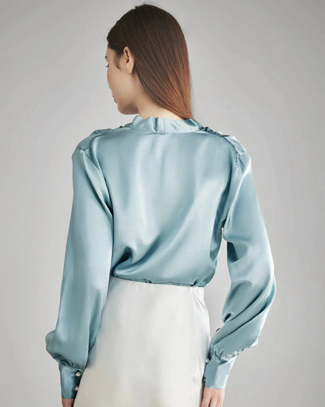 Rhinestone Buttons Silk Blouse