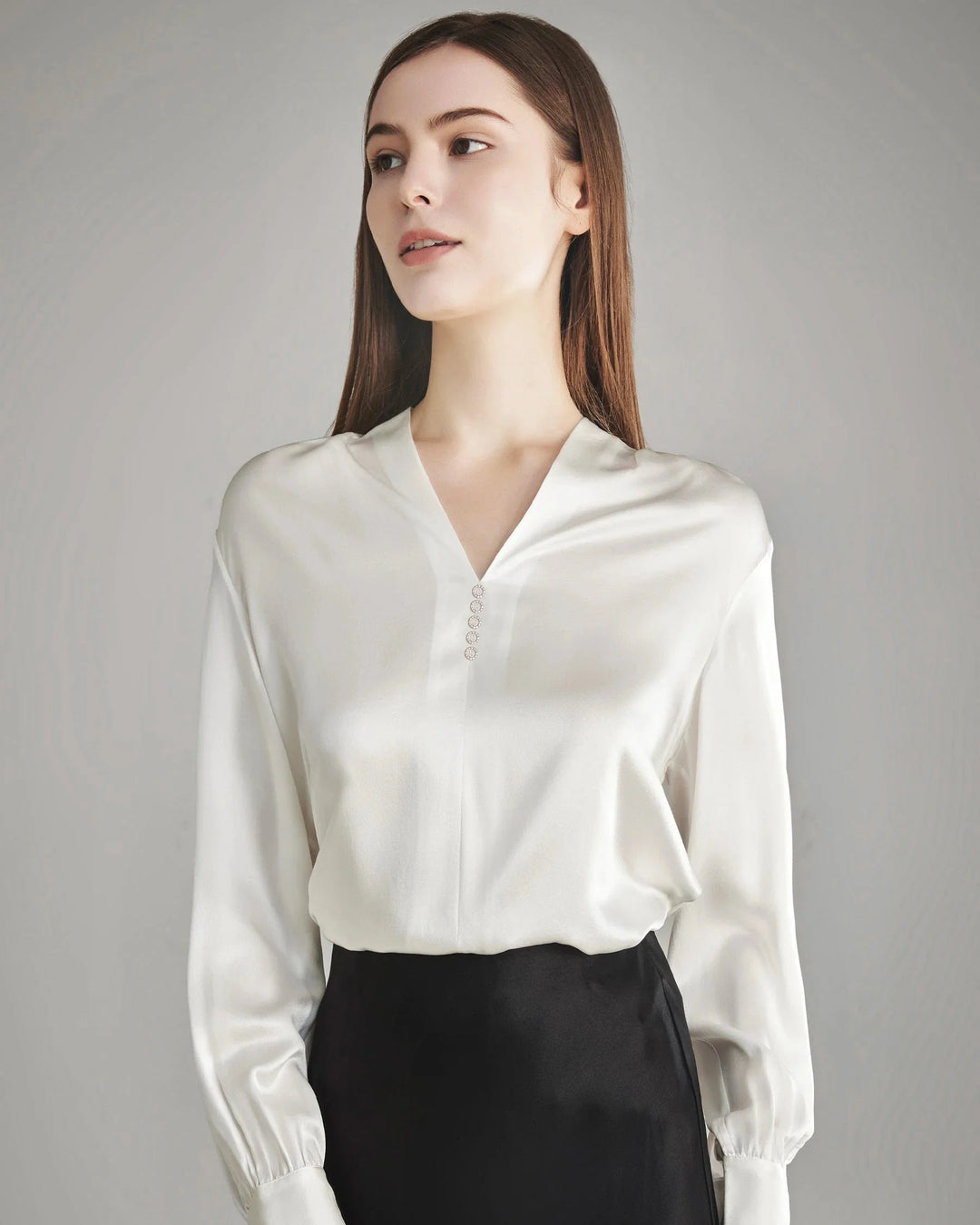 Women's Rhinestone Buttons Silk Blouse