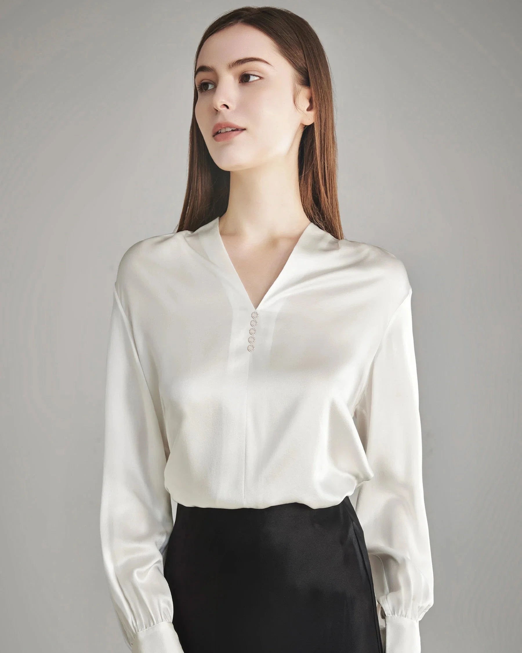 Rhinestone Buttons Silk Blouse