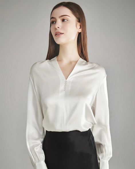 Rhinestone Buttons Silk Blouse