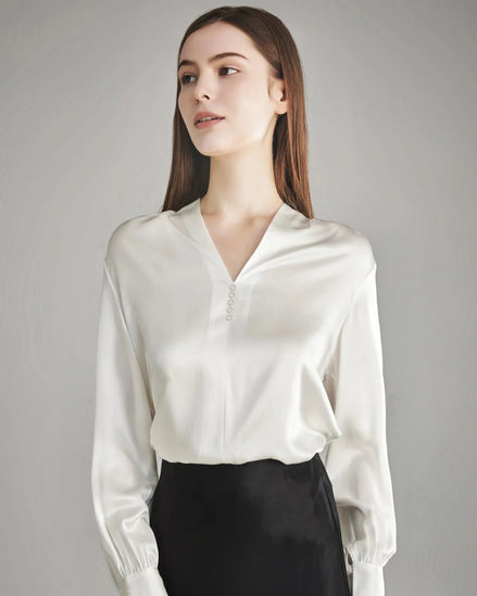 Rhinestone Buttons Silk Blouse