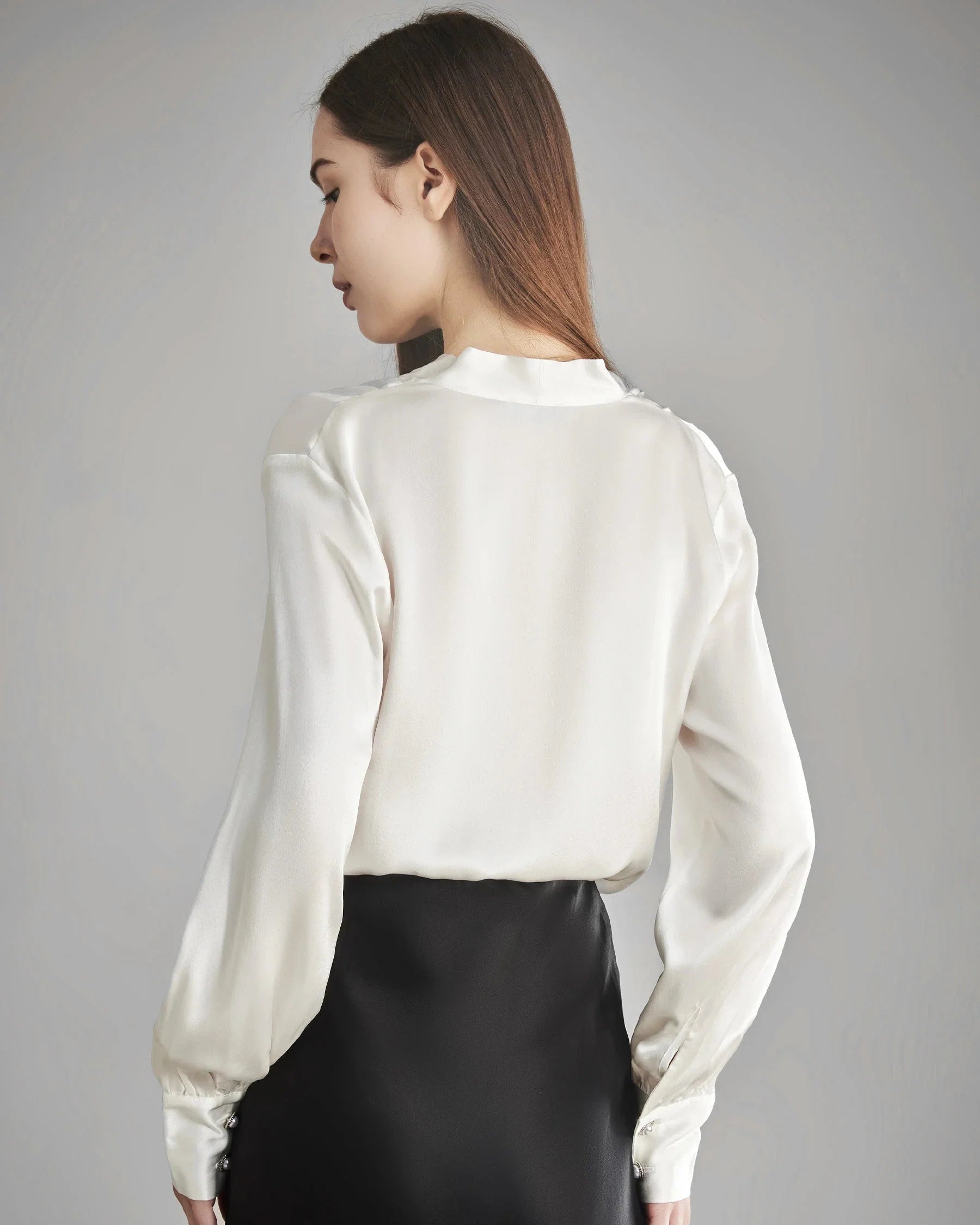 Rhinestone Buttons Silk Blouse