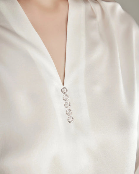 Rhinestone Buttons Silk Blouse